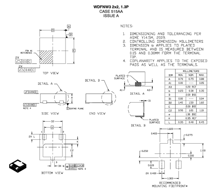 Mechanical Drawing - onsemi BCP53M PNP Medium Power Transistor